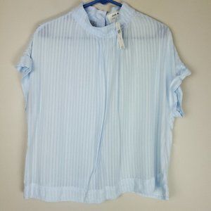 Anthropologie Cloth & Stone Blue Lightweight Dolman Sleeve Mock Neck Sheer Top